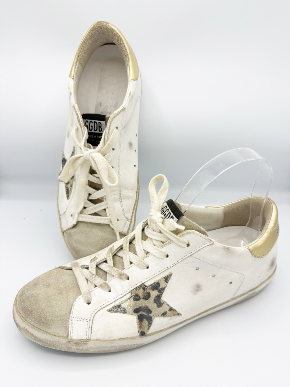 Golden Goose Super-Star Sneakers 40 White Leopard Star Gold Heel GGDB Italy
